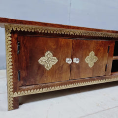 Indian Antique Brass Work Solid Wood TV Unit 54