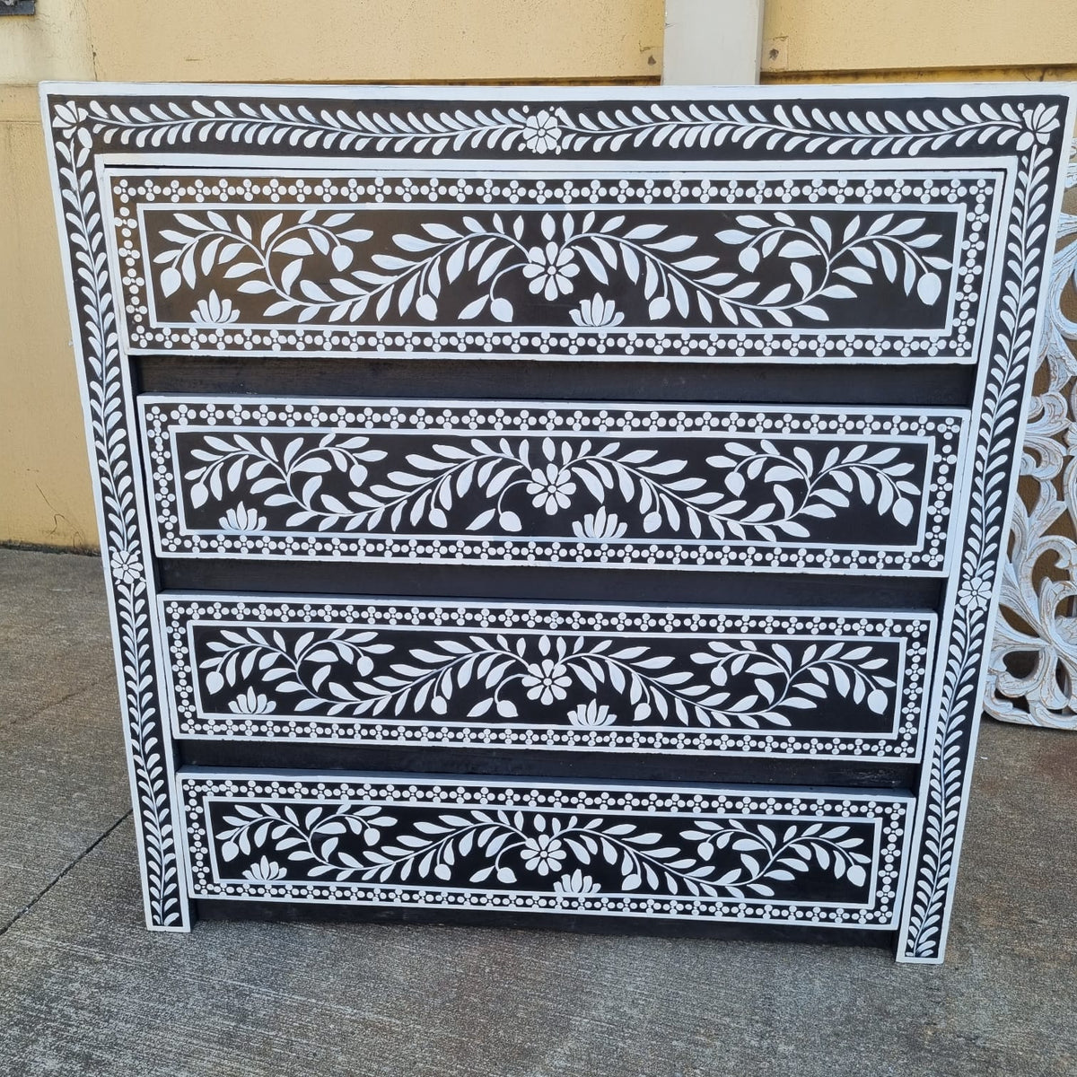 Handmade Indian Furniture Solid Hard Wood Handpainted Dressers 4 Drawers 250x40x100Cm