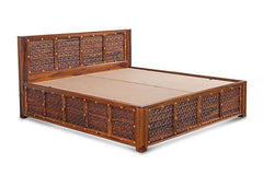 Embossed Antique Brass work Solid Wood Brass Panache Bed with Storage