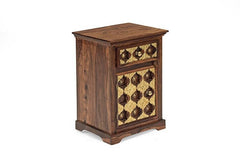 Mogra Antique Brass Work Solid Wood Brass Bedside Table A