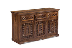 Mogra Antique Brass Work Solid Wood Brass Sideboard B