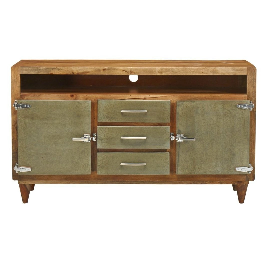 Cromer Indian Solid Wood Tv Media Console Cabinet Natural