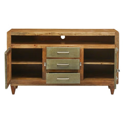 Cromer Indian Solid Wood Tv Media Console Cabinet Natural