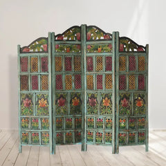 Handmade Indian Furniture Solid Hard Wood Floral Carvings Partition Screen