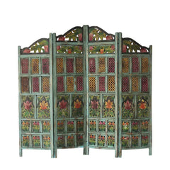 Handmade Indian Furniture Solid Hard Wood Floral Carvings Partition Screen