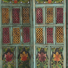 Handmade Indian Furniture Solid Hard Wood Floral Carvings Partition Screen