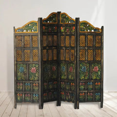 Handmade Indian Furniture Solid Hard Wood Floral Carvings Partition Screen