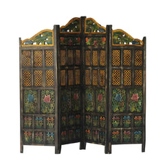 Handmade Indian Furniture Solid Hard Wood Floral Carvings Partition Screen