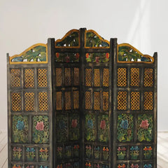 Handmade Indian Furniture Solid Hard Wood Floral Carvings Partition Screen