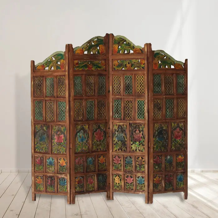 Carved Handmade Indian Furniture Solid Hard Wood Partition Screen