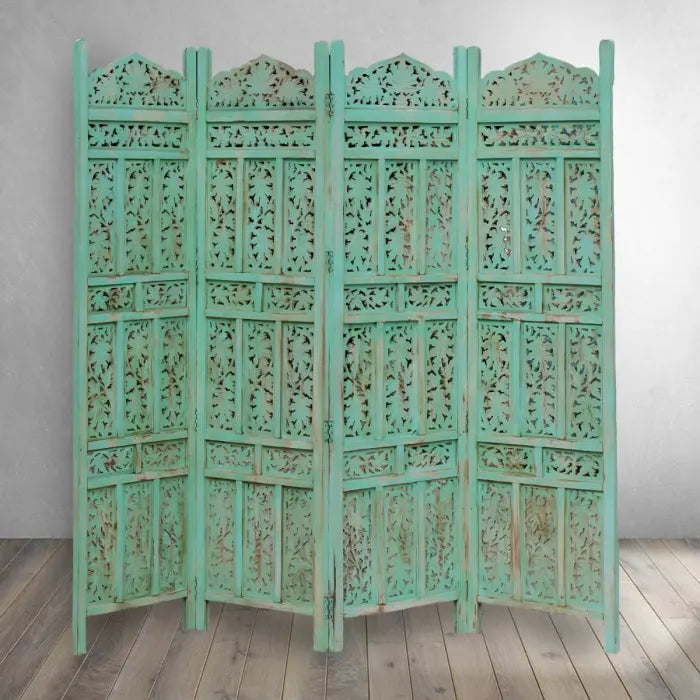 Jali Handmade Indian Furniture Solid Hard Wood Partition Screen Green