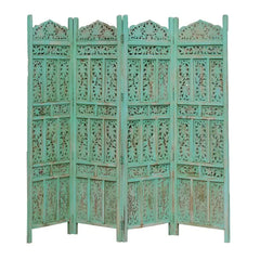 Jali Handmade Indian Furniture Solid Hard Wood Partition Screen Green