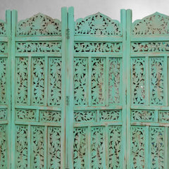 Jali Handmade Indian Furniture Solid Hard Wood Partition Screen Green