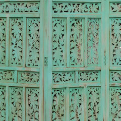 Jali Handmade Indian Furniture Solid Hard Wood Partition Screen Green