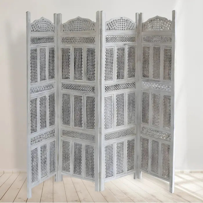 Jali Handmade Indian Furniture Wooden Partition Screen in All White