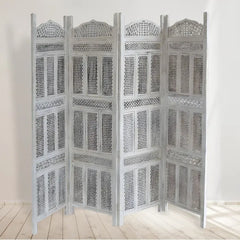 Jali Handmade Indian Furniture Wooden Partition Screen in All White