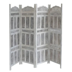 Jali Handmade Indian Furniture Wooden Partition Screen in All White