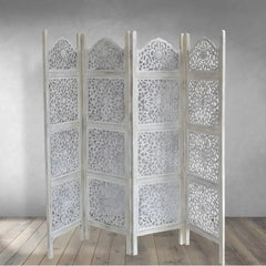 Jali Handmade Indian Furniture Wooden Partition Screen in All White