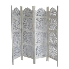 Jali Handmade Indian Furniture Wooden Partition Screen in All White