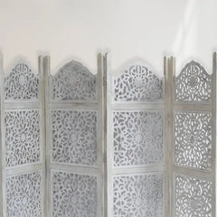 Jali Handmade Indian Furniture Wooden Partition Screen in All White