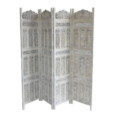 Handmade Indian Furniture Wooden Partition Screen in All White