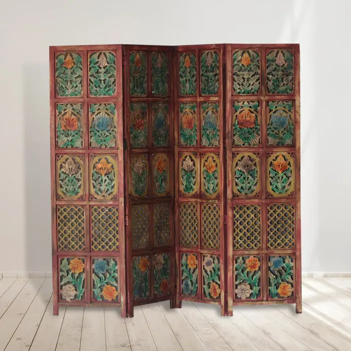 Handmade Indian Furniture Wooden Partition Screen Multicolor