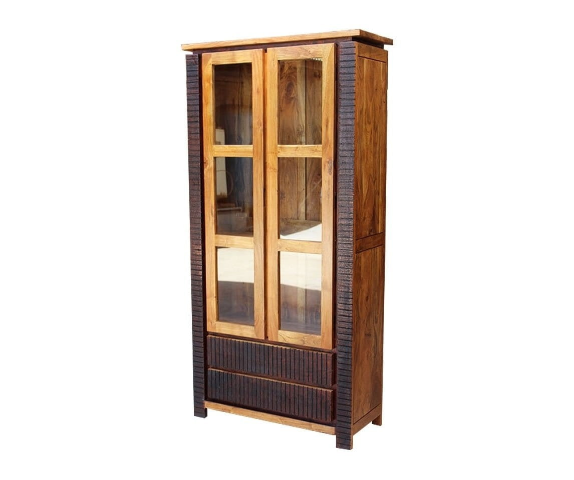 MADE TO ORDER Indian Lyon Wooden Large Cabinet With Glass Door 100x40x200 cm