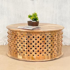 Bristol Hand Carved Indian Mango Wood Round Coffee Table Brown 45x90x90Cm