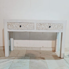 Hand Carved Solid Wood 2 Drawers Console Hall Table 51