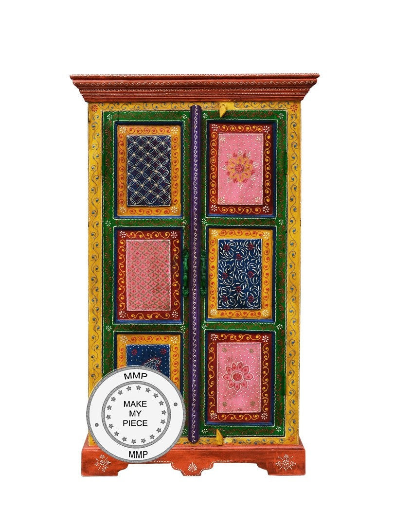 Pandora Hand Painted Indian Solid Wood Colored Small Wardrobe Cabinet Multicolour