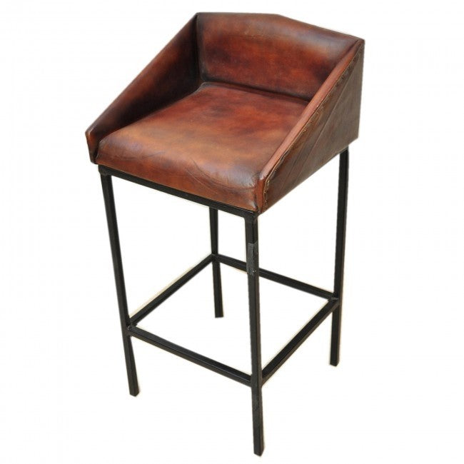 Aged Leather "ELI" Metal Bar Chair