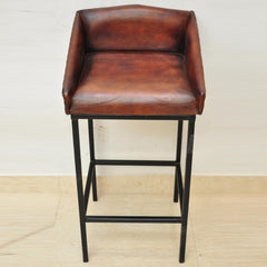 Aged Leather "ELI" Metal Bar Chair