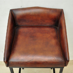 Aged Leather "ELI" Metal Bar Chair