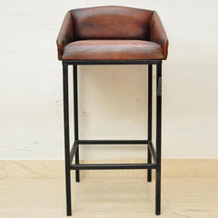 Aged Leather "ELI" Metal Bar Chair