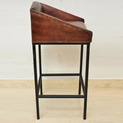 Aged Leather "ELI" Metal Bar Chair