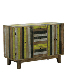 Rainbow Handmade Carved Solid Wood Sideboard in Multicolor