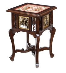 Colonial Handmade Carved Solid Teak Wood End Table in Walnut Finish