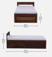 Sheesham Wood Single Bed in Scratch Resistant Provincial Teak Finish With Box Storage