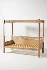 Hand Carved Canopy Style Solid Wooden Daybed