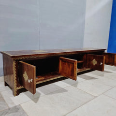 Indian Antique Brass Work Solid Wood TV Unit 54