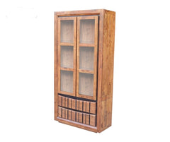 Shutter Indian Solid Wood Cabinet With Glass Doors Natural D 40 x W 100 x H 200 Cm