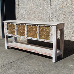 Handmade Carved Solid Hard Wood Console Table With Brass Fittings