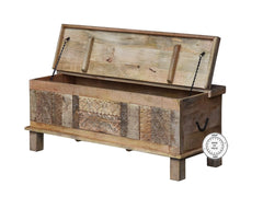 Indian Hand Carved Solid Wood Chest storage box Natural