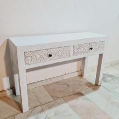 Hand Carved Solid Wood 2 Drawers Console Hall Table 51