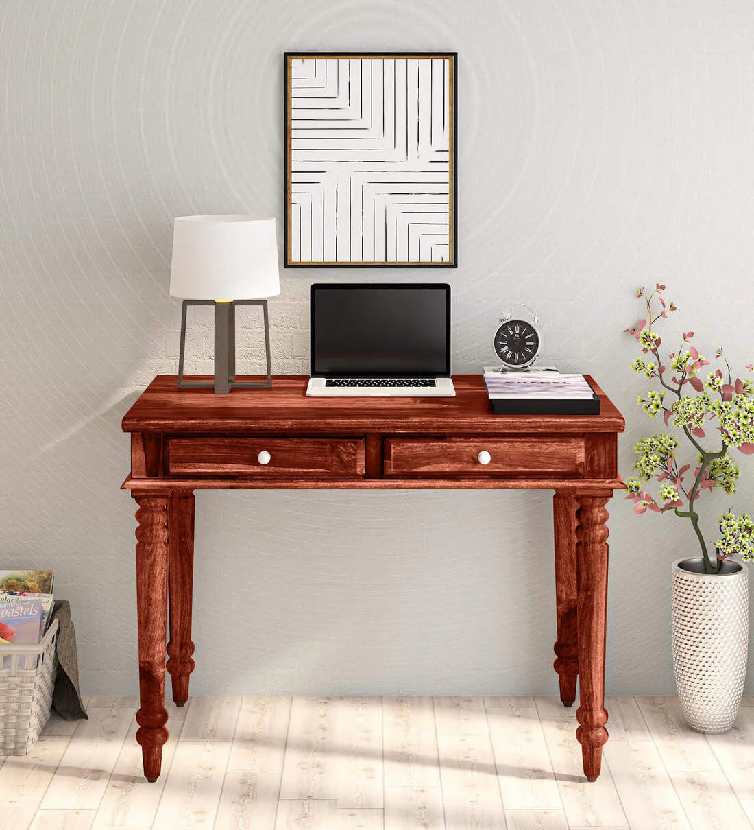 Shanti Surprise Sheesham Wood Writing Table In Scratch Resistant Honey Oak Finish