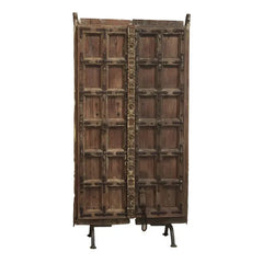 Handmade Antique Hand Carved Decorative Door Iron Work On Stand Brown