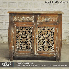 French Colonial solidwood Jali Carved sideboard Brown