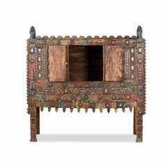 Rajasthan Vintage Hand carved Furniture Antique Solid Wood Damchiya in Multicolor