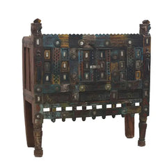 Rajasthan Vintage Hand carved Furniture Antique Old Wood Damchiya in Multicolor