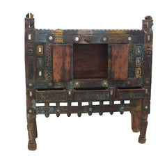 Rajasthan Vintage Hand carved Furniture Antique Old Wood Damchiya in Multicolor